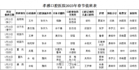 孝感口腔医院2023年春节放假时间安排