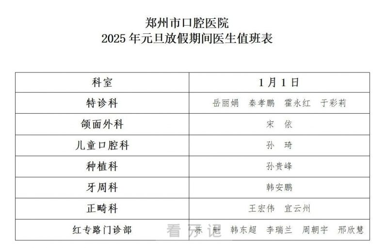 郑州市口腔医院2025年新年元旦放假时间出炉